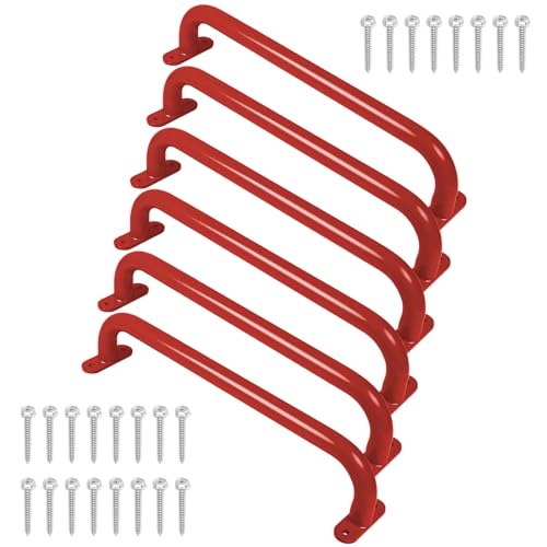 17'' Red Playground Handles Indoor Kids Monkey Bar Ladders Pack of 6 | Heavy Duty Solid Steel, Bright Color Smooth Glossy Powder Coated, Comfy Secure Handle Bar for Playset SwingSet Climbing Frame - color: Red