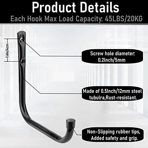 Heavy Duty Garage Hooks, 6.7Inch Wall Mount Garden Tools Storage Hook for Bike, Ladder, Chair, Garden Hose, Power Tool, Indoor Outdoor - size: 6.7Inch x 6.7Inch