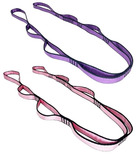2Pcs Daisy Chain Multipurpose Anti-Gravity Yoga Belt, Climbing Rope, Hammock Rope - 23KN Double-Layer Adjustable Nylon Strap Rope Strong Daisy Chain - color: pink purple