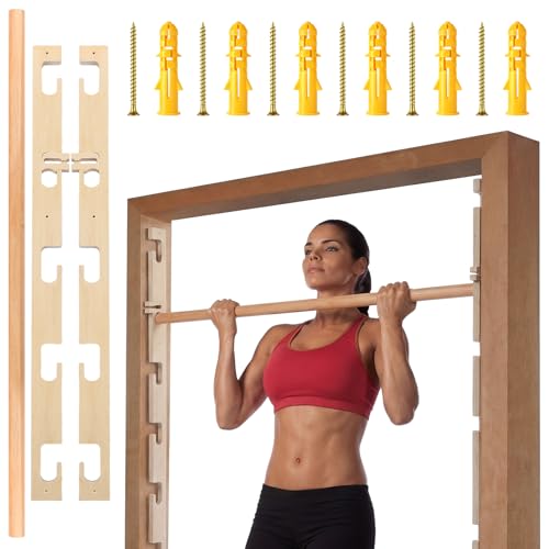 Leinuosen Doorway Pull-up Bar Sets Adjustable 5 Levels Wooden Doorway Pull-up Bar and 2 Door Frame with 6 Sets of Screw-in Heavy-duty Door-mounts to Fits 118cm - size: 100kg Load Capacity, style: with Locks