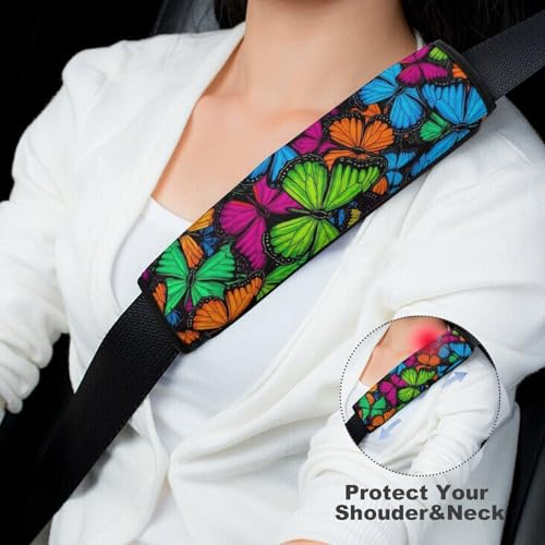 2 Piece Vibrant Rainbow Butterflies Car Seat Belt Pad Breathable Seat Belt Cushion for Child, Stroller Pushchair High Chair, Easy Install (No Tool) - color: Pattern 597