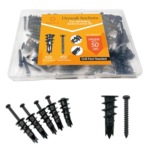 100PCS Zinc Self-Drilling Drywall Anchors, 50 Heavy Duty Hollow Metal Wall Anchors and 50#8 x 1-1/4'' Screws, Sheetrock Anchors and Screws Kit (Black)