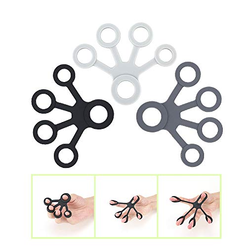 MansWill 3Pcs Hand Strengtheners, Silicone Finger Grip Exerciser/Grip Strength Trainer/Hand Extensor Bands for Relieve Wrist Pain, Carpal Tunnel, Trigger Finger, Arthritis, Guitar and Rock Climbing - color: Gray + Dark Gray + Black