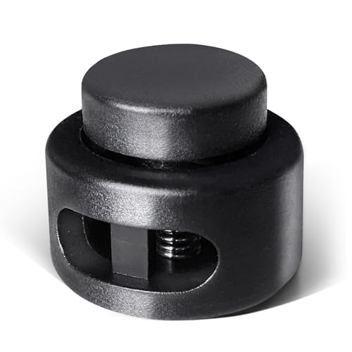 AQRINGO Plastic Cord Locks Double Hole Spring Toggle Stopper for Shoelaces, Drawstrings, Paracord, Bags, Clothing, Black