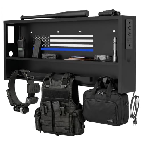 Police Gear Rack with Built-in Power Strip, Tactical Gear Organizer Stand for Duty Belt, Police Vest, Body Armor, Plate Carrier, Helmet Storage, Heavy Duty Gear Rack - size: Wall Mounted