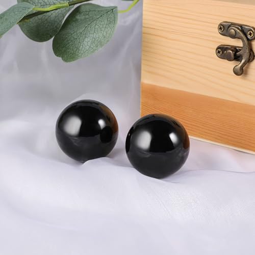 Learay 2Pcs Baoding Balls, Boading Balls for Hand Therapy, Black, 2 inch | Chinese Health Exercise Massage Balls with Carry Pouch for Stress Relief Meditation Ball - color: Black/2 Inch
