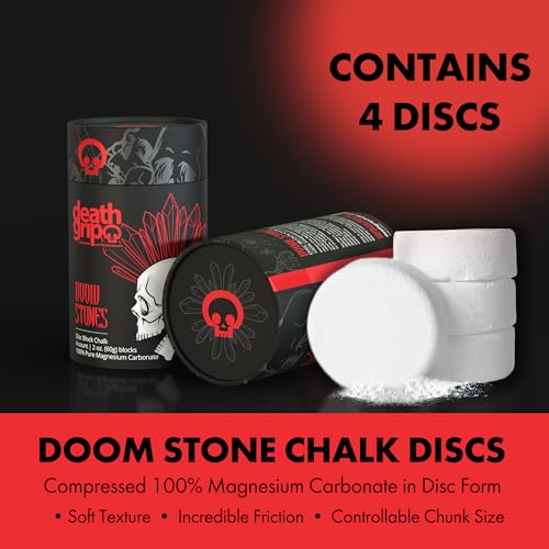 Death Grip Doom Stone Chalk Discs – 4 x 60g Gym Chalk Blocks – 100% Pure Magnesium Carbonate for Rock Climbing, Bouldering, Weightlifting, Gymnastics & Training
