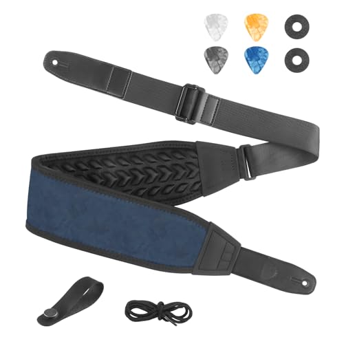 Guitar Straps for Electric Guitar Bass, Smooth Guitar Strap, 3" Wide Padded Straps with 3D Sponge Filling, Comes with 4 Picks + 2 Strap Locks + 1 Headstock Tie + 1 Tie Rope, Dark Blue - color: Smooth Deep Blue
