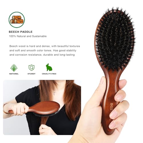 BESTOOL Hair Brush, Boar Bristle Hair Brushes for Women Men Kids, Boar Bristle Brush for Hair Smoothing, Everyday Brush Enhances Shine & Health - color: Brown