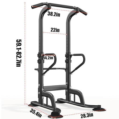 SogesHome 11-Levels Height Adjustable Power Tower Pull Up Bar & Dip Station | Multi-Function Full Body Strength Training Equipment for Home Gym, Freestanding Exercise Dip Bar Fitness Workout Machine