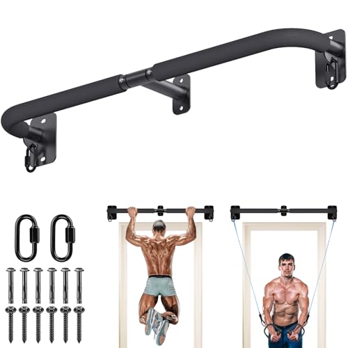 SELEWARE 32"/36" Wall Mount Pull Up Bar Joist Mount Chin Up Bar for Doorway | Heavy Duty Steel Construction Support 450 lb, w/Resistance Band Hooks, Fits 32"/36" Wall Studs for Home Gym Strength Training - size: A: 32" x 1.6" Dia Grip