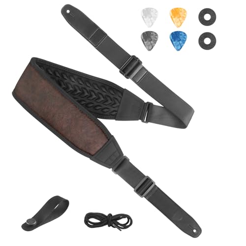 Guitar Bass Strap, Embroidered Electric Guitar Strap, Double Adjustable Buckle, Length Adjustable from 49" to 63", Equipped with 3" 3D Foam Padding, Suitable for Taller Guitarists, Smooth Brown. - color: Smooth Brown(49"-63")