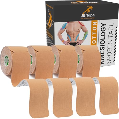 JB Tape Kinesiology Tape, Beige, 80 Precut 10-Inch Strips, 4 Rolls | Elastic, Latex-Free, Water Resistant, Athletic Muscle & Joint Support - color: Beige Neutral