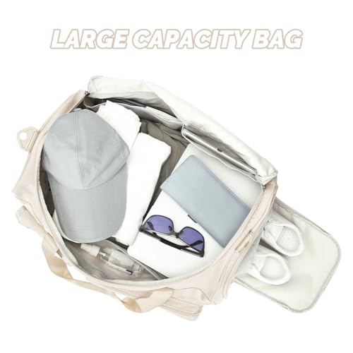 MAXTOP Gym Bag for Women Men Travel Duffle Bag Large Capacity Carry On Weekender Overnight Bag With Shoe Compartment Gym Tote Dry Wet Separation Duffel Bag for Travel - color: Beige, style: Gym Bag
