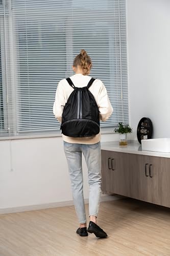 Valleycomfy Sports Drawstring Backpack - Water Resistant String Bag | with Side Mesh Pockets Shoe Compartment Gym Backpack for Women & Men Dark Blue - color: A-dark Blue
