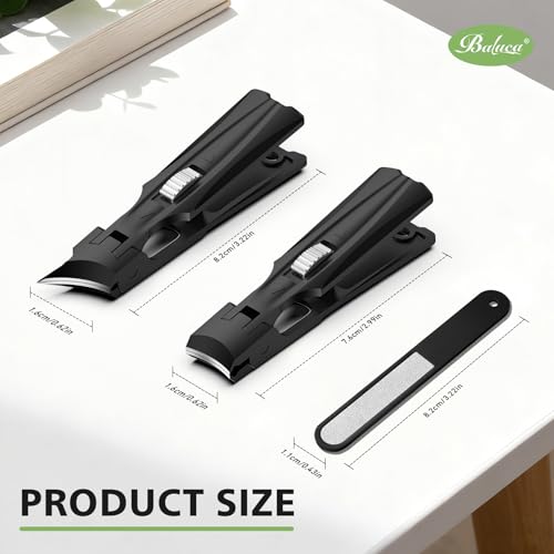 BALUCA Heavy Duty Toenail Clippers for Men & Seniors - Ultra Sharp Wide Jaw Nail Clipper for Thick & Ingrown Toenails, Long Handle Toe Nail Clipper for Seniors, Anti-Splash Design & Safety Lock
