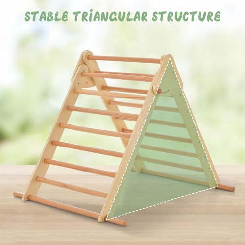 OLAKIDS Pikler Triangle Set 3 in 1 Climbing Toys for Toddlers Foldable Wood Montessori Baby Jungle Gym with Ramp Ladder Slide Kids Indoor Playground Activity Play Structure - color: Burlywood