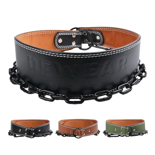Heavy-Duty Leather Weightlifting Dip Belt with Steel Chain—Weightlifting, Squats, Deadlifts, Weighted pull-ups, Push-ups and Progressive Resistance Training - color: Black