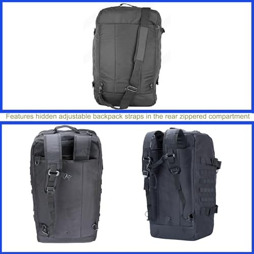 3 in 1 Tactical Travel Duffel Bag Backpack, Heavy Duty Military Gym Bag | Waterproof 600D nylon, internal collapsible dividers, weekend overnight travel, gym workout, camping luggage, 30L - color: Black, size: 30L,(19x10x8)Inches