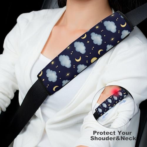 Universal Soft and Comfortable Seat Belt Cover for Adults and Children, Most Cars, 2 Pack Moon Cloud Stars Dreamy Night Sky Seat Belt Covers Cushion Neck and Shoulder Support - color: Pattern 613