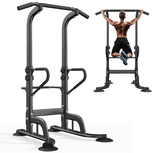 SogesHome 11-Levels Height Adjustable Power Tower Pull Up Bar & Dip Station | Multi-Function Full Body Strength Training Equipment for Home Gym, Freestanding Exercise Dip Bar Fitness Workout Machine