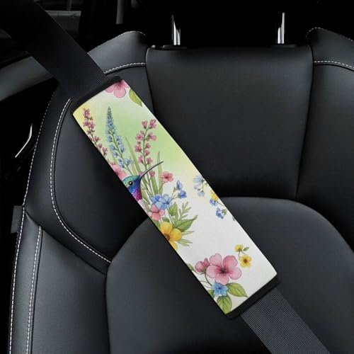Universal Fit Watercolor Hummingbird Spring Flowers Seat Belt Shoulder Pad for Adult Use, Most Cars, 1 Pair Harness Pads Strap Anti-Slip Pad - color: Pattern 215