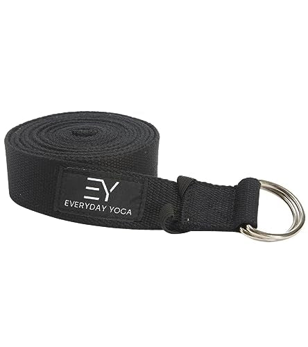Everyday Yoga Strap with Metal D-Ring - Durable Stretching Strap for Yoga, Pilates, Flexibility & Physical Therapy (6ft, 8ft, 10ft) - color: Black, size: 10 Foot