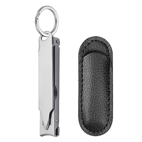 Ultra Thin Portable Fingernail Clipper Small Pocket Folding Nail Clippers, Wide Jaw Cutter with Keychain Curved Trimmer, Flip Open Brushed Finish (Small-Brushed) - size: Small
