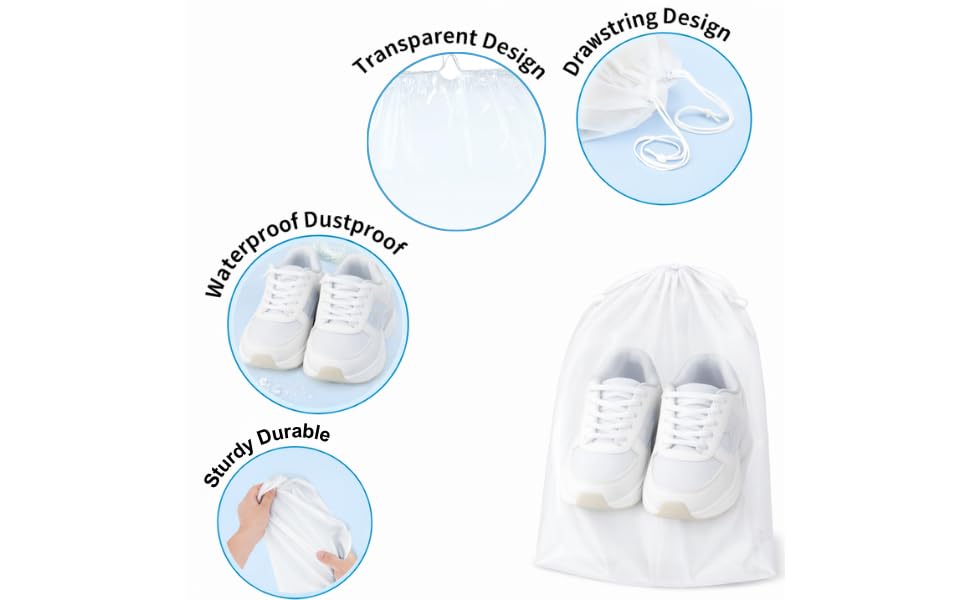 InfinitePack Large Transparent Shoe Bags for Travel, Portable Shoe Bags, Shoes Pouch Storage Organizer with Drawstring for Men & Women aClear Window Shoes Pouch with Rope - size: 9"x12"(100pcs)