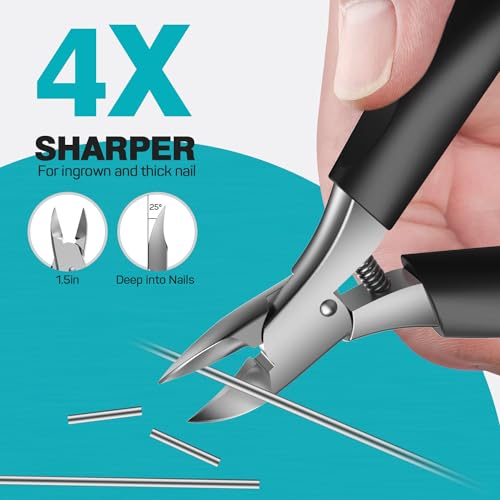Toenail Clippers for Ingrown & Thick Toenails - Idea Stocking Stuffers Gift for Men & Dad, Heavy Duty Toe Nail Clippers with Sharp Blades & Long Handle, Professional Pedicure Tool Easy Deep in Nails - style: Ingrown Nail Clipper - Black