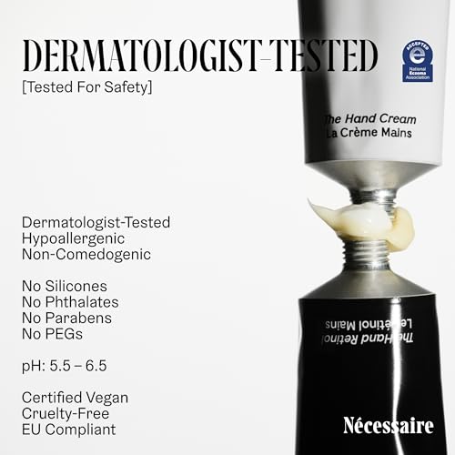 Nécessaire - The Hand Cream for Women & Men with 5 Ceramides & Peptides, Fragrance-Free Hand Lotion, Fast-Absorbing, Non-Greasy. - 2.2 fl oz.