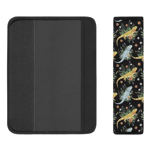 Soft Padded Car Seat Belt Pad for Child, Most Cars, 2 Piece Dark Bearded Dragon Botanical Lizard Wild Flower Seat Belt Cushion Comfortable Driving - color: Pattern 48