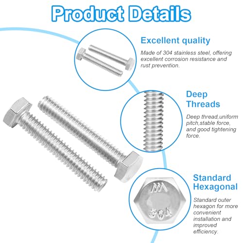 5 Pcs M8 Hex Bolts M8-1.25 x 80mm Hex Head Screw Bolt 304 Stainless Steel M8-1.25mm Hexagon Bolts Hex Head Screws, Metric Machine Fully Thread, Bright Finish - size: M8-1.25 x 80mm