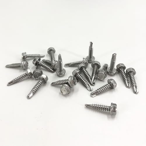 QSJ 160PCS #8 x 3/4'' Sheet Metal Screws 410 Stainless Steel Hex Washer Head Fast Self Tapping Screws with Screwdriver Bit Silver - color: Hex #8x3/4‘’（160）