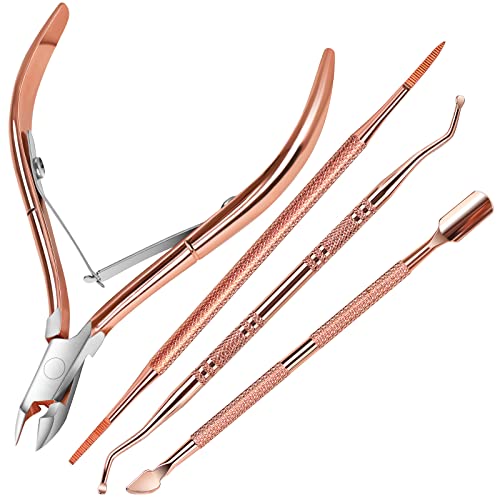 FANDAMEI Nail Care Kit, Nail Cuticle Nippers, Ingrown Toenail Tools Kit, Nail Lifter, Toenail File and Lifters Stainless Steel, Nail Cuticle Pushers, Professional Manicure and Pedicure Set, 4 PCS - color: Rosegold