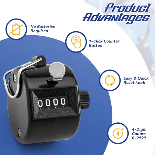 4-Digit Handheld Mechanical Counter Clicker with Finger Ring, Tally Counter for Inventory Counting, Sports Scoring, Coaching, Events and Classroom Attendance