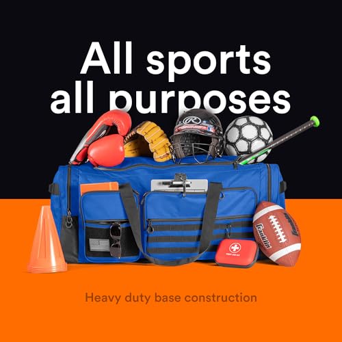 Fitdom 130L 36" Extra Large Sports Gym Equipment Travel Duffle Bag | Heavy Duty, Adjustable Shoulder Strap, 7 Compartments, Perfect for Soccer Baseball Basketball Hockey Football, Team Coaches - color: Blue