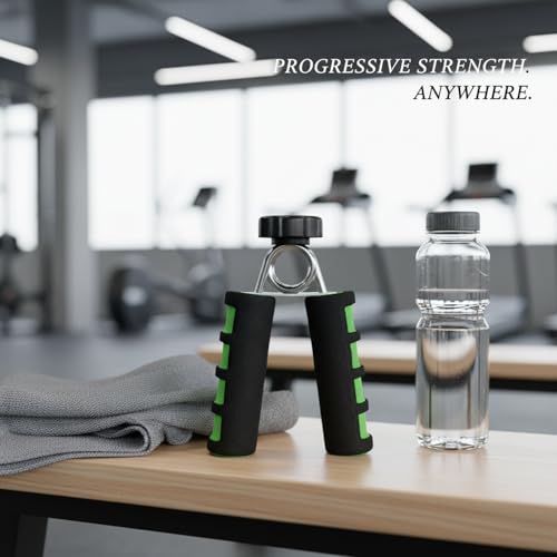 Adjustable Hand Grip Strengthener with Ergonomic TPE Foam Handles for Forearm & Finger Exercise - color: Green
