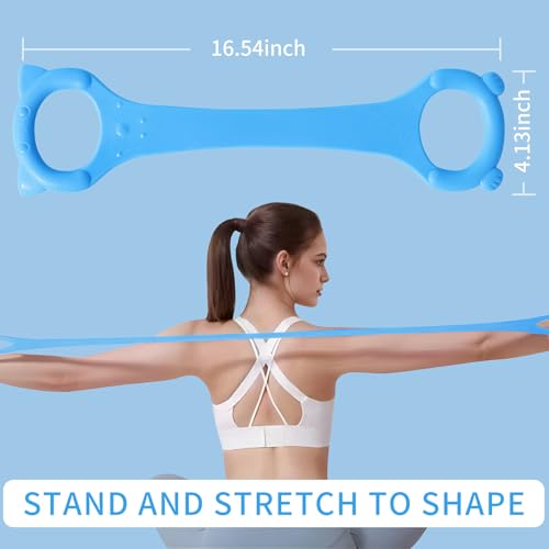 Figure 8 Fitness Resistance Band with Handles, Arm & Back Training Elastic Rope for Pure Barre Workout, Chest, Shoulder Stretching Exercise Equipment for Yoga, Pilates & Physical Therapy, Blue
