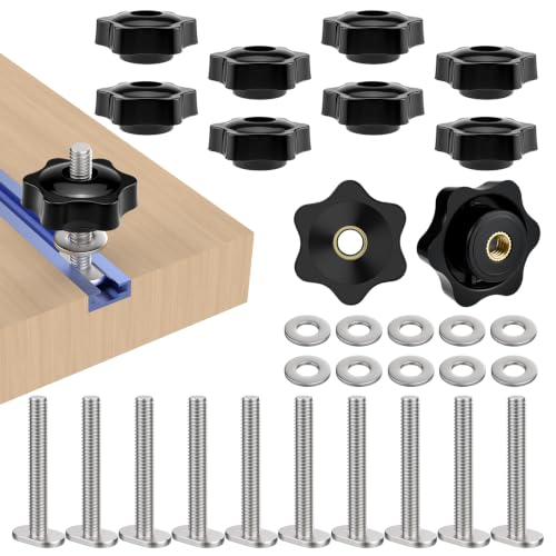 10 Sets 1/4"-20 T-Slot Fastener Kit | 1-3/4 Inch T Track Bolts with Star Knob Nuts | Heavy Duty Accessories | For Woodworking Fixture Installation - size: 1-3/4 Inch