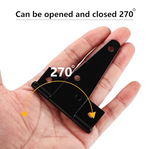 4 PCS 3 Inch T Strap Hinges Heavy Duty, Shed Door Gate Hinges(Black) | 3 inch t hinges Heavy Duty Black Outdoor Tee Hinge for Wooden Fences, Barn Door Gates Hinge for Shed Door Hardware - size: 3 Inch