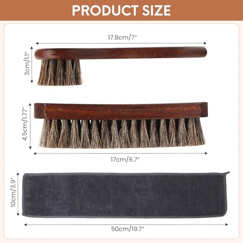3pcs 100% Horse Hair Shoe Brush Kit Shoe Shine Kit Beech Wood Leather Care Set Suede Boot Cleaner Polish Applicator Dauber Buffing Cloth Soft Natural Bristles Men Gift Box for Boots Shoes Sneakers Car