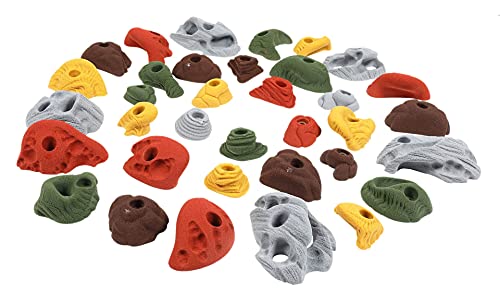 Atomik Rock Climbing Holds Set of 35 Bolt-On Rock-Like Pinches, Pockets, Slopers, Jugs, and Footholds in Assorted Earth Tones