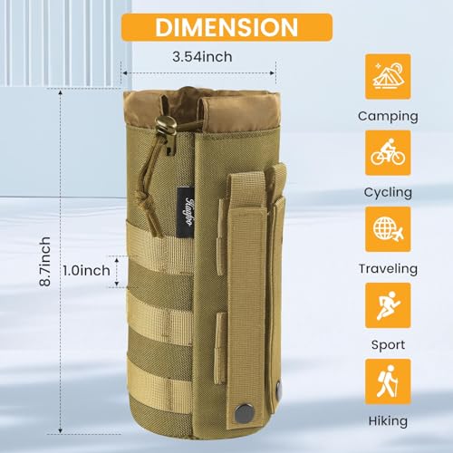 Molle Water Bottle Holder, Upgraded 1000D Nylon Tactical Molle Water Bottle Pouch, Sports Water Bottle Bag Bottom Mesh Lining Hydration Carrier for Camping, Climbing, Hiking and Travelling - color: Tan-2pack