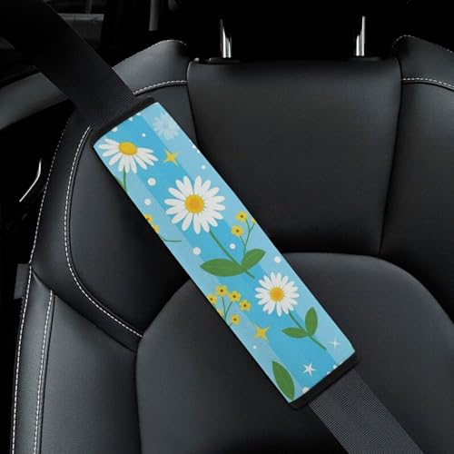 2 Pack Daisy Flowers Seat Belt Cover Universal Fit Seat Belt Cushion for Kids, Stroller Pushchair High Chair, Neck and Shoulder Support - color: Pattern 989