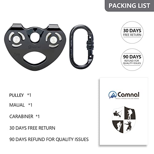 Zipline Trolley Kit with 25kN Carabiner Double Tandem Dual Pulley Speed Dual Trolley for Rock Climbing Caving Aloft Work Rescue,Black with Carabiner - color: zipline-black
