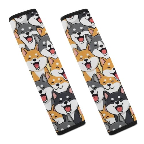 Soft Padded Car Seat Straps Shoulder Pads for Elderly Support, All Vehicles, 1 Pair Cute Shiba Inu Cartoon Dog Faces Shoulder Protector Anti-Slip Pad - color: Pattern 366