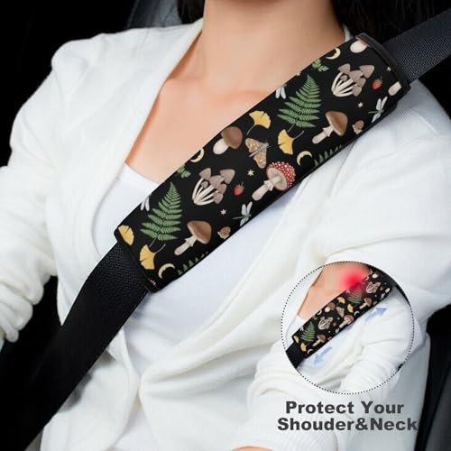 2 Pack Mushrooms Moth Car Seat Belt Pad Breathable Shoulder Harness Cover for Adult Use, Stroller Pushchair High Chair, Pressure Relief - color: Pattern 994