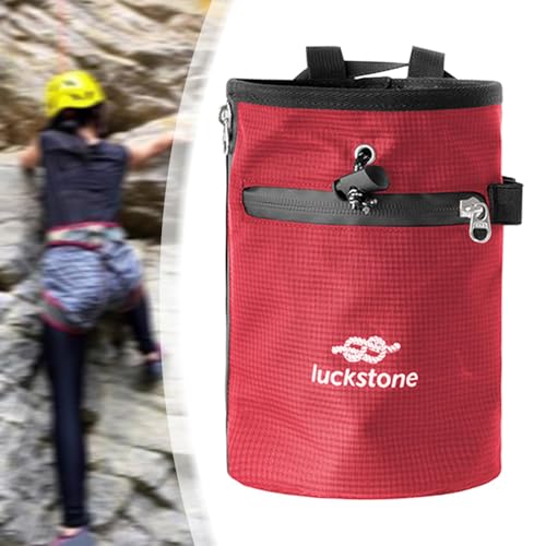 Rock Climbing Chalk Bag Waist Belt Chalk Carrier Bag with Zipper Pocket for Fitness Bowling Gymnastics Gym Weight Lifting - color: Red