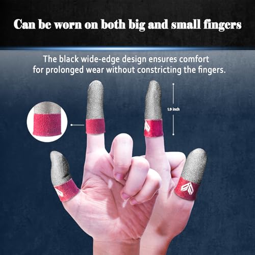 6PCS Gaming Finger Sleeves. 0.29MM Silver Fiber, Anti Sweat, Extremely Thin,Breathable Touchscreen dedales Gamer Finger Cover Thumb Sleeve Fit Phone Game Tablet Devices. (Red) - color: Red